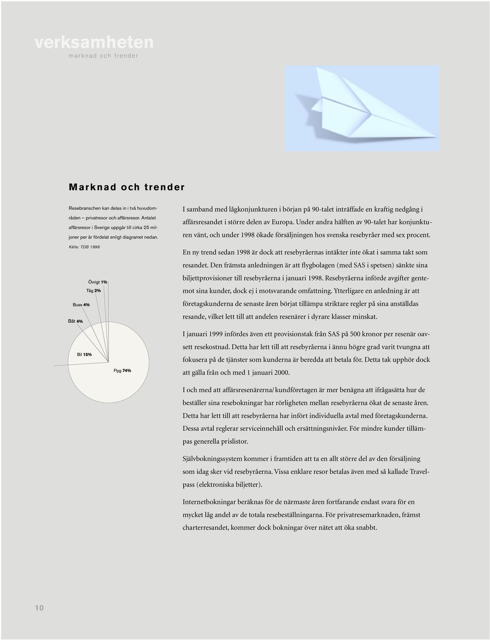 Källa: TDB 1998 I samband med lågkonjunkturen i början på 90-talet inträffade en kraftig nedgång i affärsresandet i större delen av Europa.