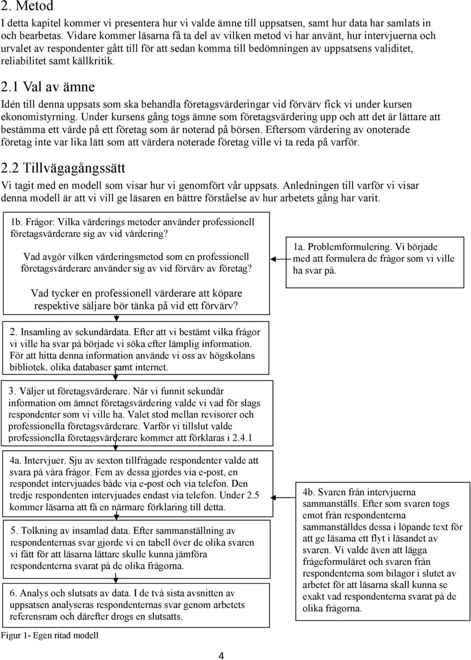 källkritik. 2.1 Val av ämne Idén till denna uppsats som ska behandla företagsvärderingar vid förvärv fick vi under kursen ekonomistyrning.