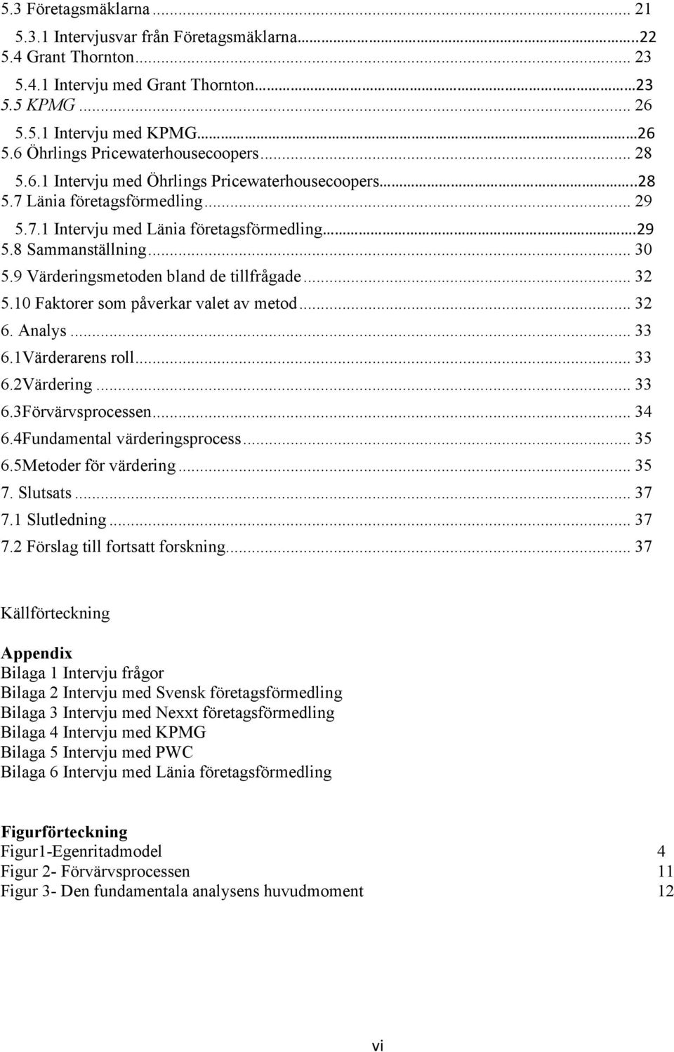 .. 30 5.9 Värderingsmetoden bland de tillfrågade... 32 5.10 Faktorer som påverkar valet av metod... 32 6. Analys... 33 6.1Värderarens roll... 33 6.2Värdering... 33 6.3Förvärvsprocessen... 34 6.