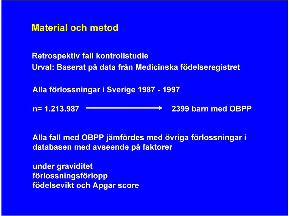 987 2399 barn med OBPP Alla fall med OBPP jämfördes med övriga förlossningar i