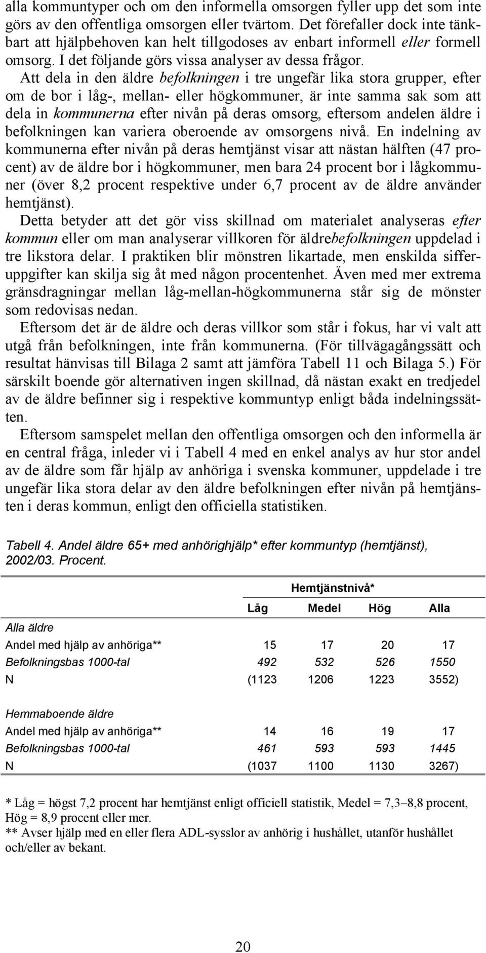 Att dela in den äldre befolkningen i tre ungefär lika stora grupper, efter om de bor i låg-, mellan- eller högkommuner, är inte samma sak som att dela in kommunerna efter nivån på deras omsorg,