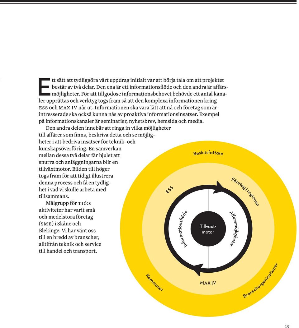 Informationen ska vara lätt att nå och företag som är intresserade ska också kunna nås av proaktiva informationsinsatser. Exempel på informationskanaler är seminarier, nyhetsbrev, hemsida och media.