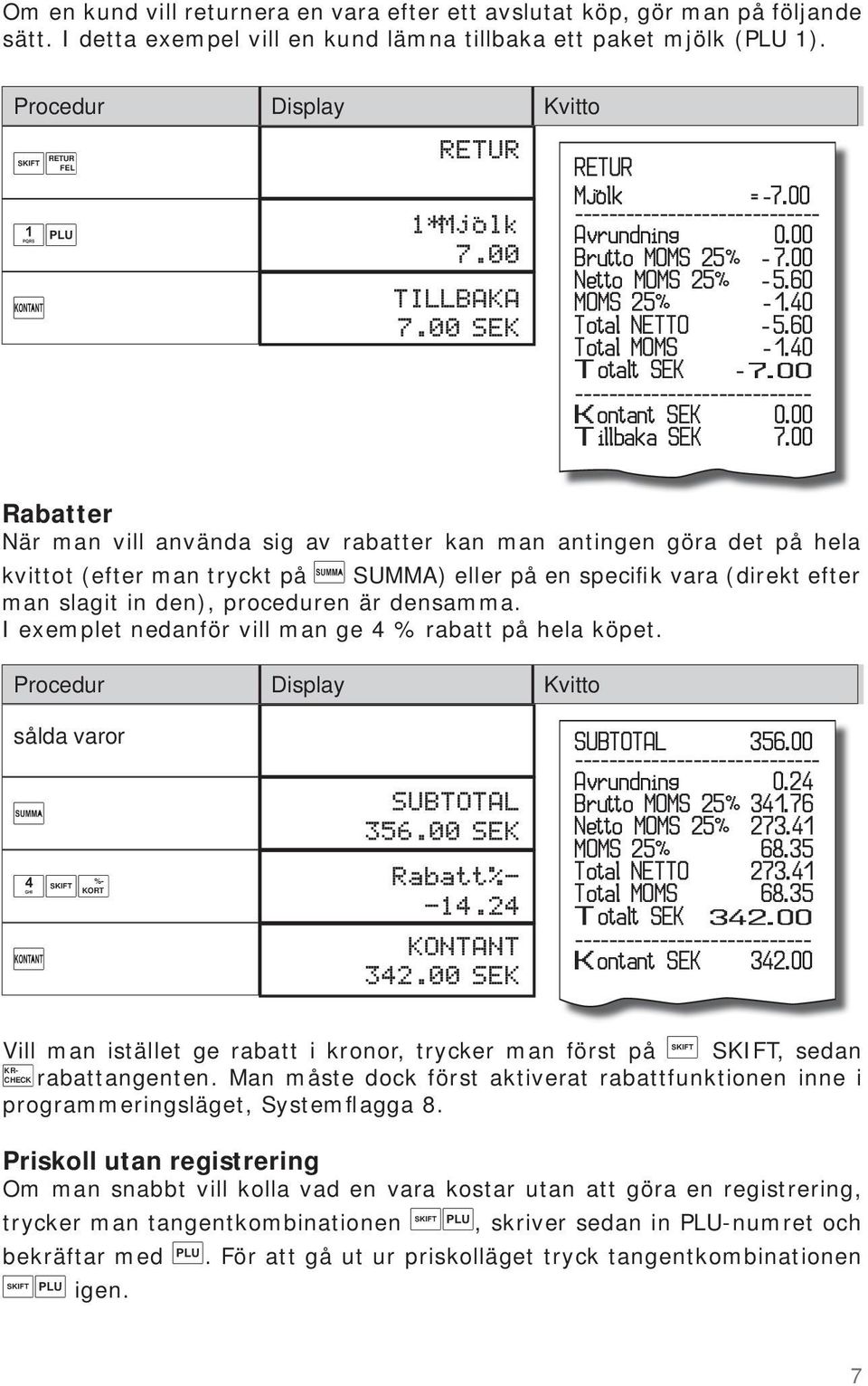 00 ---------------------------- Kontant SEK 0.00 Tillbaka SEK 7.