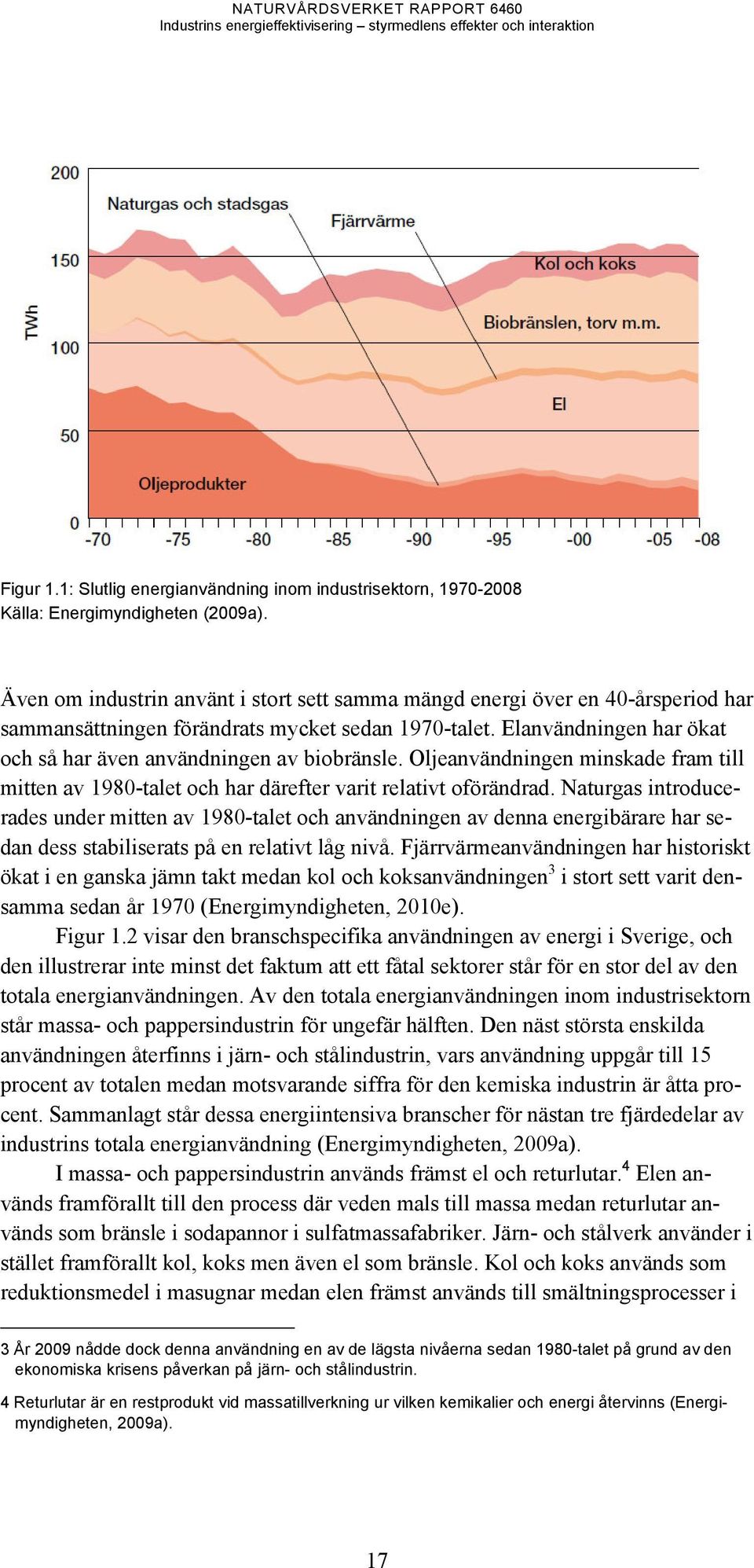 Elanvändningen har ökat och så har även användningen av biobränsle. Oljeanvändningen minskade fram till mitten av 1980-talet och har därefter varit relativt oförändrad.