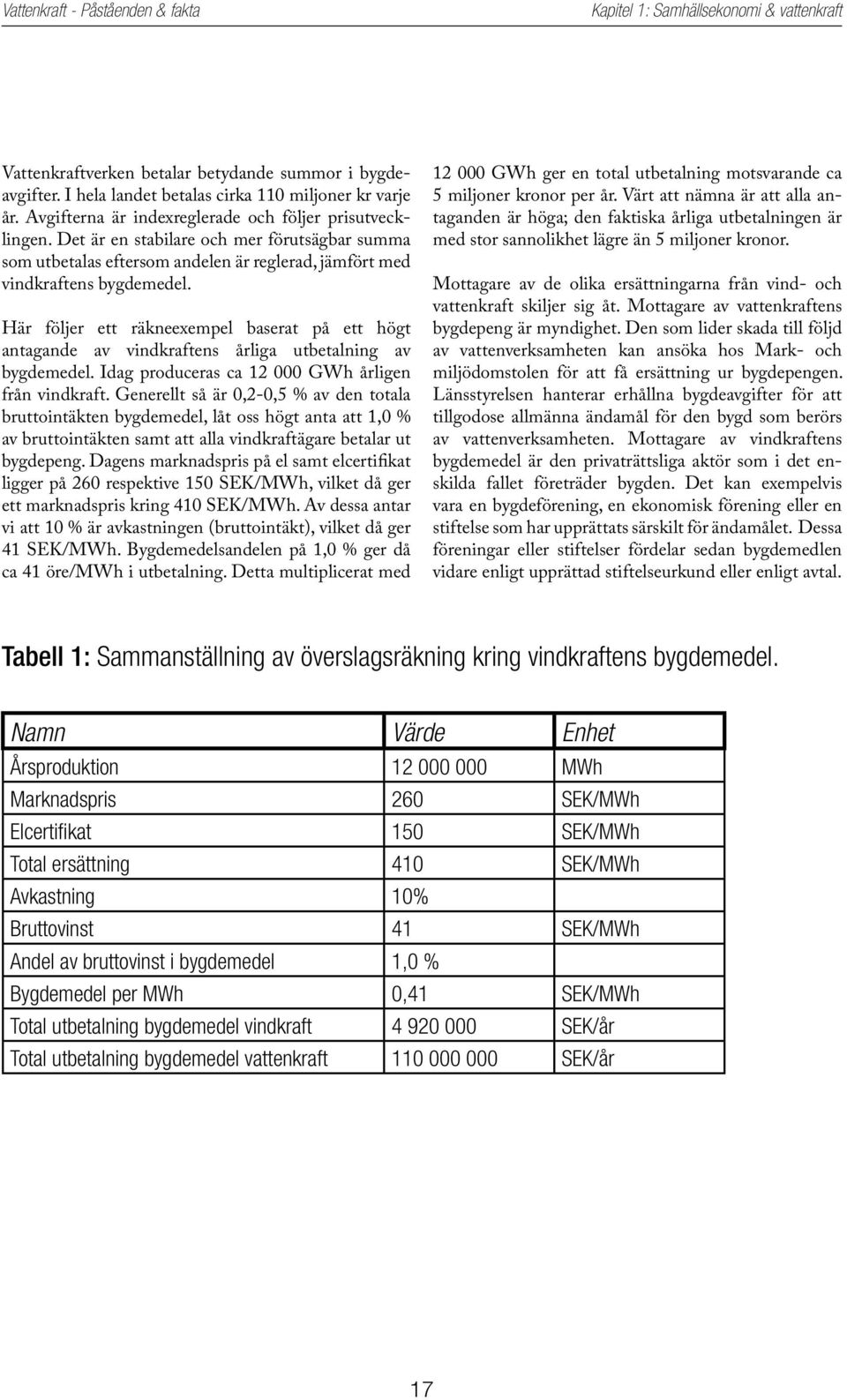 Här följer ett räkneexempel baserat på ett högt antagande av vindkraftens årliga utbetalning av bygdemedel. Idag produceras ca 12 000 GWh årligen från vindkraft.