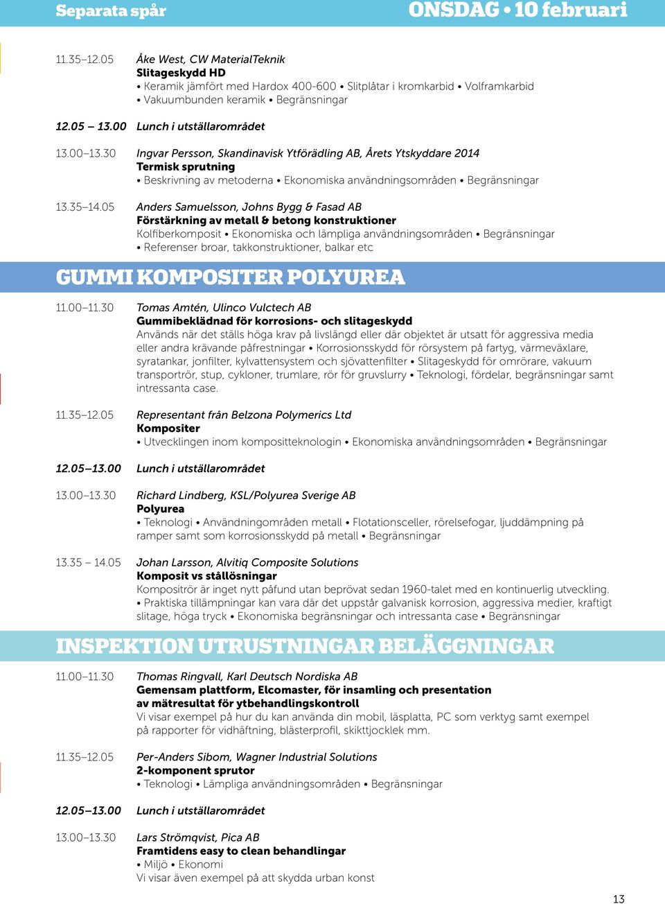 30 Ingvar Persson, Skandinavisk Ytförädling AB, Årets Ytskyddare 2014 Termisk sprutning Beskrivning av metoderna Ekonomiska användningsområden Begränsningar 13.35 14.