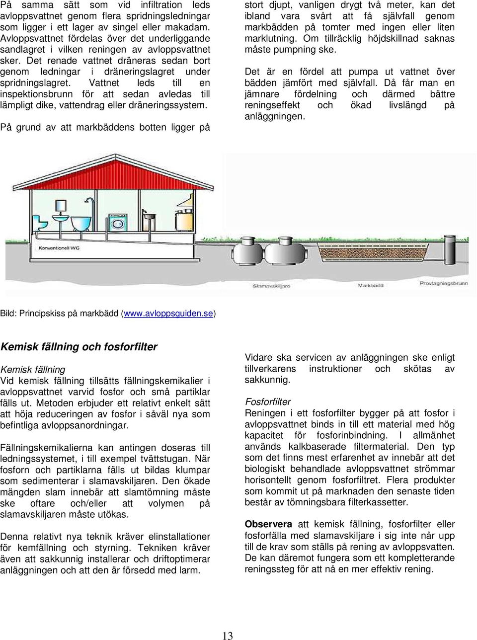 Vattnet leds till en inspektionsbrunn för att sedan avledas till lämpligt dike, vattendrag eller dräneringssystem.