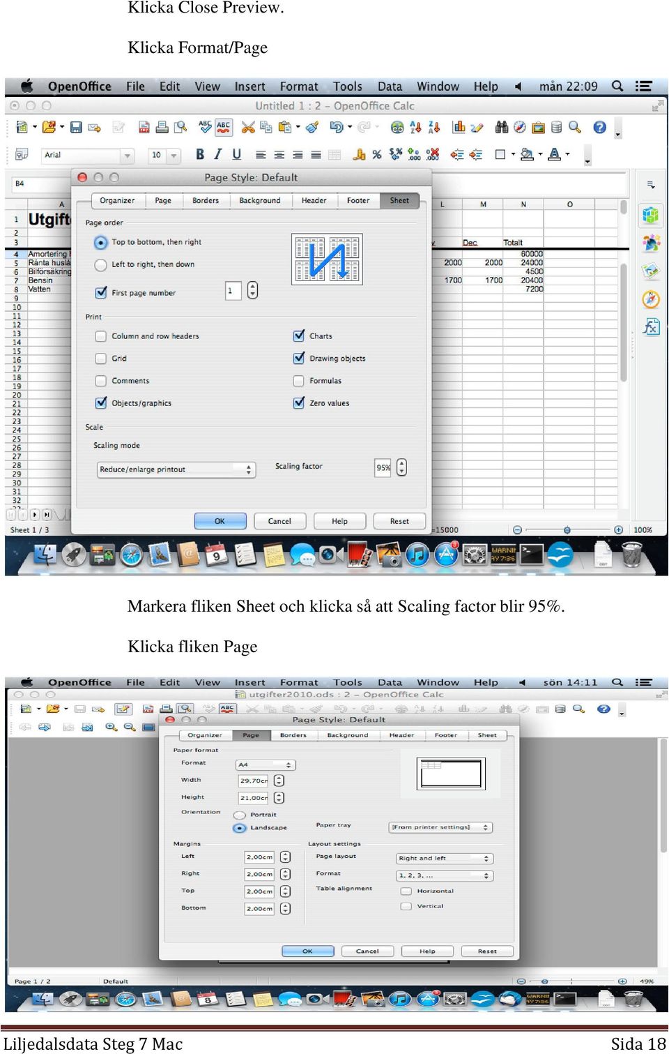 Sheet och klicka så att Scaling factor