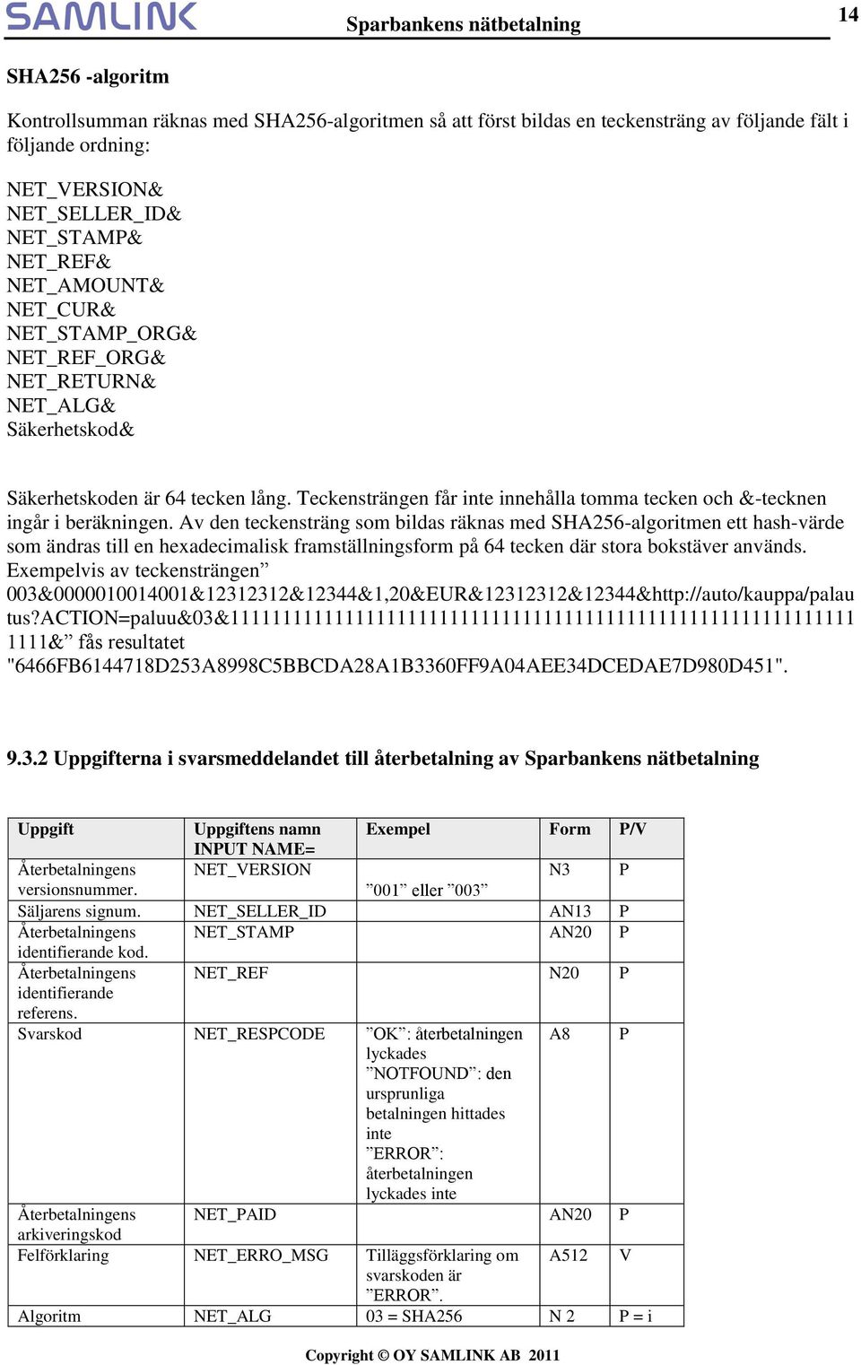 Av den teckensträng som bildas räknas med SHA256-algoritmen ett hash-värde som ändras till en hexadecimalisk framställningsform på 64 tecken där stora bokstäver används.