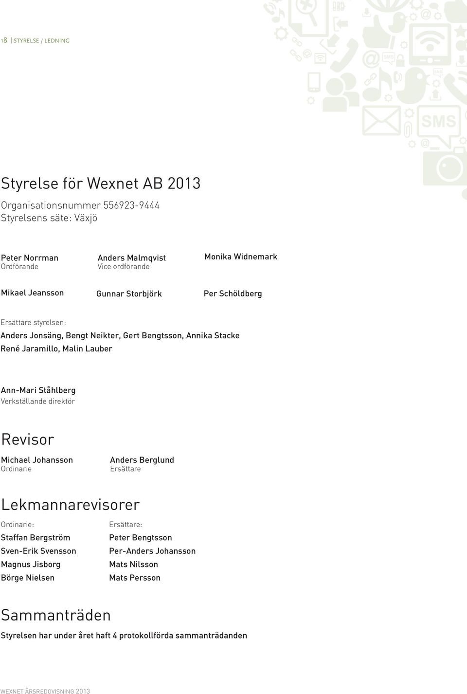 Ann-Mari Ståhlberg Verkställande direktör Revisor Michael Johansson Ordinarie Anders Berglund Ersättare Lekmannarevisorer Ordinarie: Staffan Bergström Sven-Erik Svensson