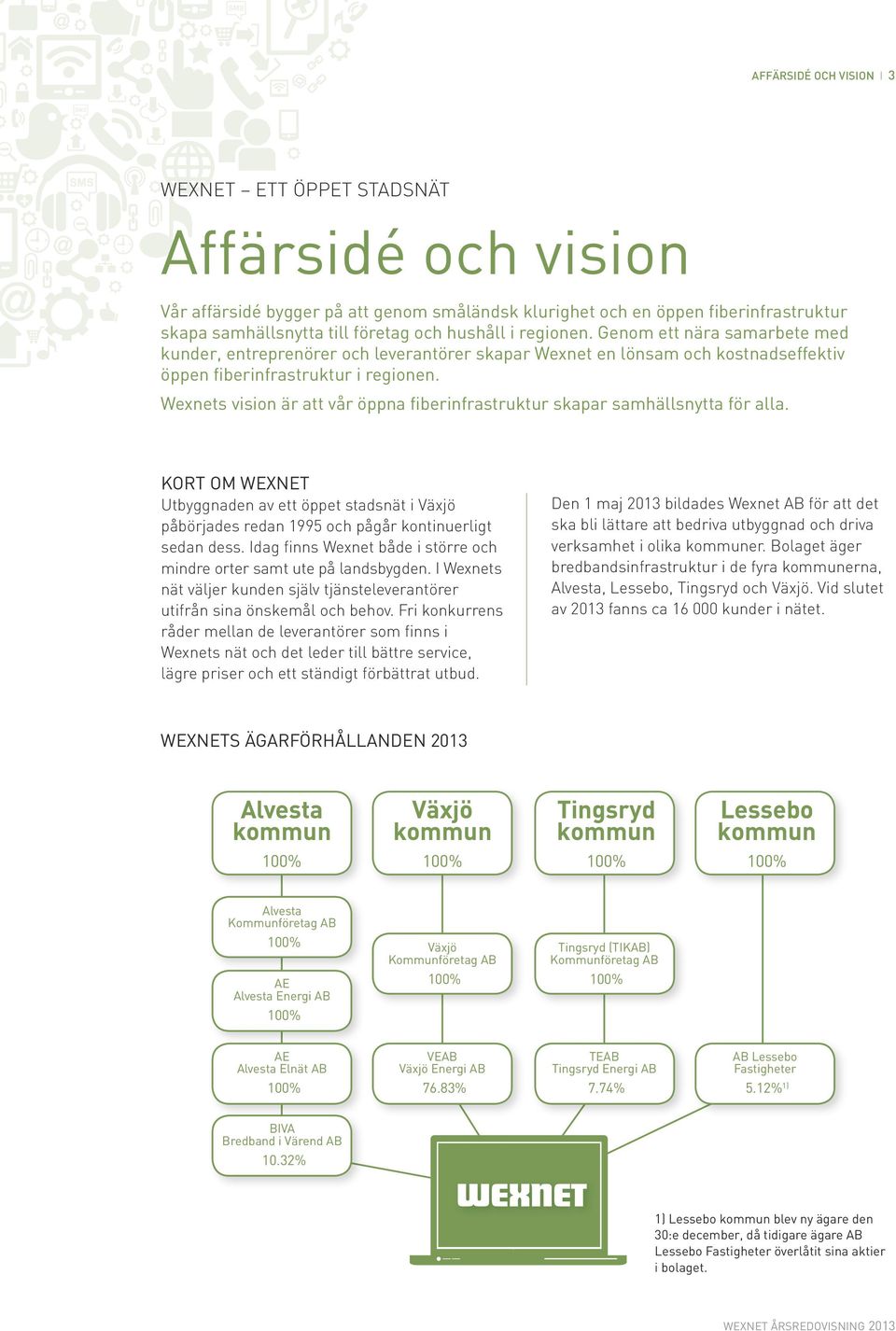 Wexnets vision är att vår öppna fiberinfrastruktur skapar samhällsnytta för alla. Kort om Wexnet Utbyggnaden av ett öppet stadsnät i Växjö påbörjades redan 1995 och pågår kontinuerligt sedan dess.