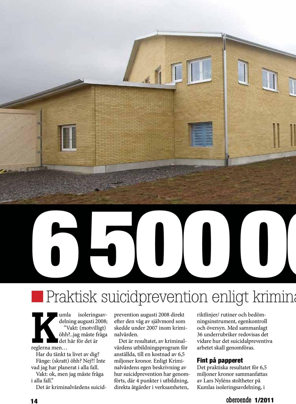 Det är kriminalvårdens suicid- 14 prevention augusti 2008 direkt efter den våg av självmord som skedde under 2007 inom kriminalvården.