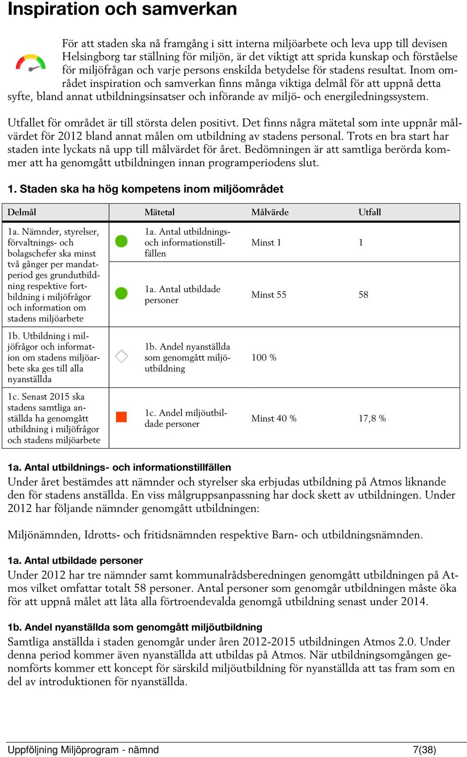 Inom området inspiration och samverkan finns många viktiga delmål för att uppnå detta syfte, bland annat utbildningsinsatser och införande av miljö- och energiledningssystem.