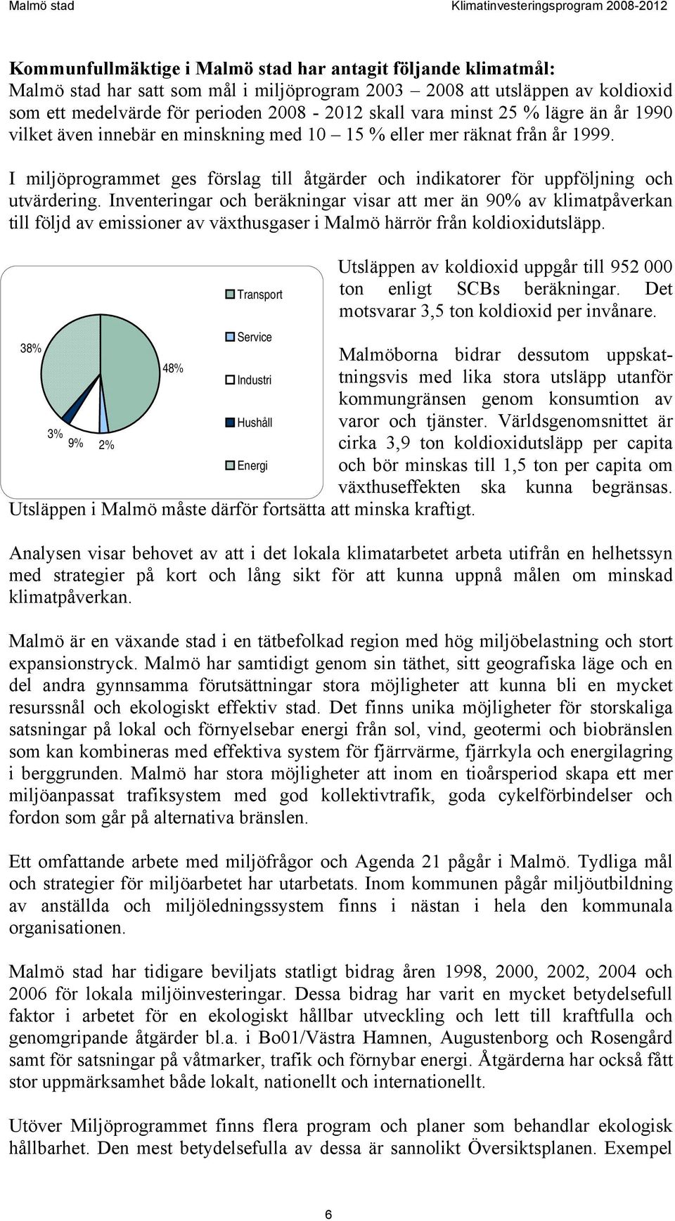 Inventeringar och beräkningar visar att mer än 90% av klimatpåverkan till följd av emissioner av växthusgaser i Malmö härrör från koldioxidutsläpp.