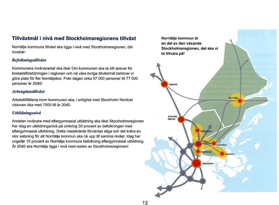 Från dagen cirka 57 000 personer till 77 000 personer àr 20401 Norrtälje kommun är en del av den växande Stockholmsregionen, det ska vi ta tillvara på!