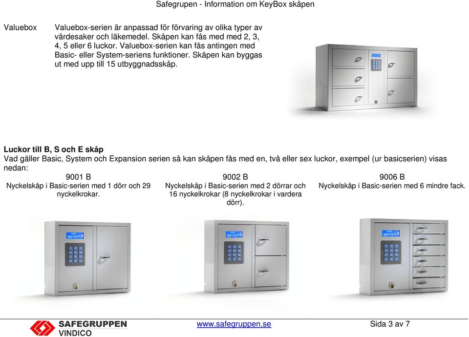 Luckor till B, S och E skåp Vad gäller Basic, System och Expansion serien så kan skåpen fås med en, två eller sex luckor, exempel (ur basicserien) visas nedan: 9001 B