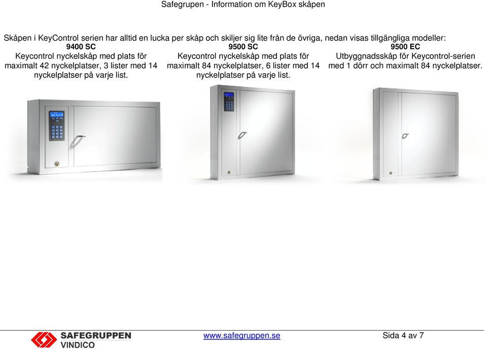 list. 9500 SC Keycontrol nyckelskåp med plats för maximalt 84 nyckelplatser, 6 lister med 14 nyckelplatser på varje