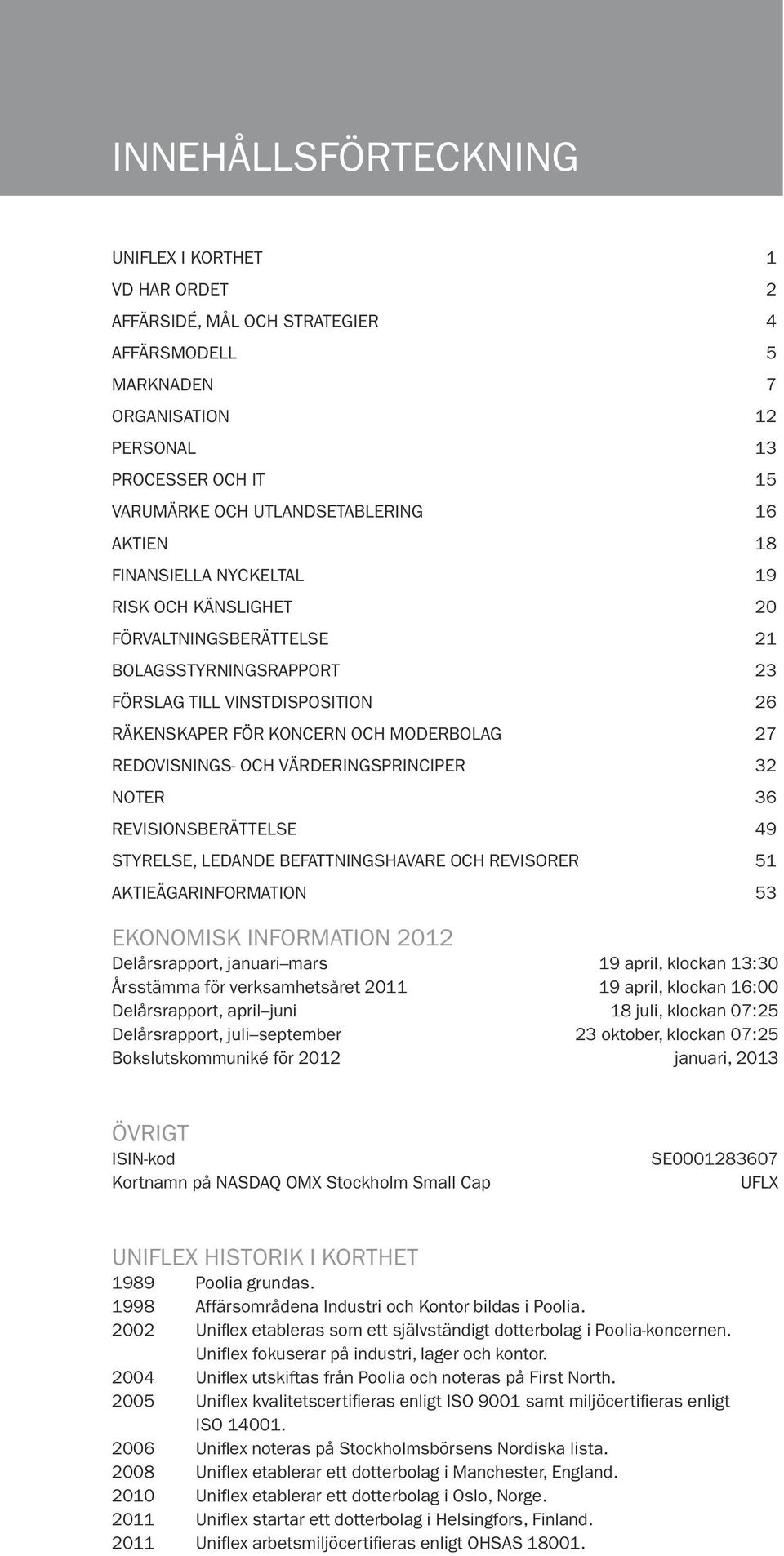 och värderingsprinciper 32 noter 36 REVISIONSBERÄTTELSE 49 STYRELSE, LEDANDE BEFATTNINGSHAVARE OCH REVISORER 51 AKTIEÄGARINFORMATION 53 EKONOMISK INFORMATION 2012 Delårsrapport, januari mars 19