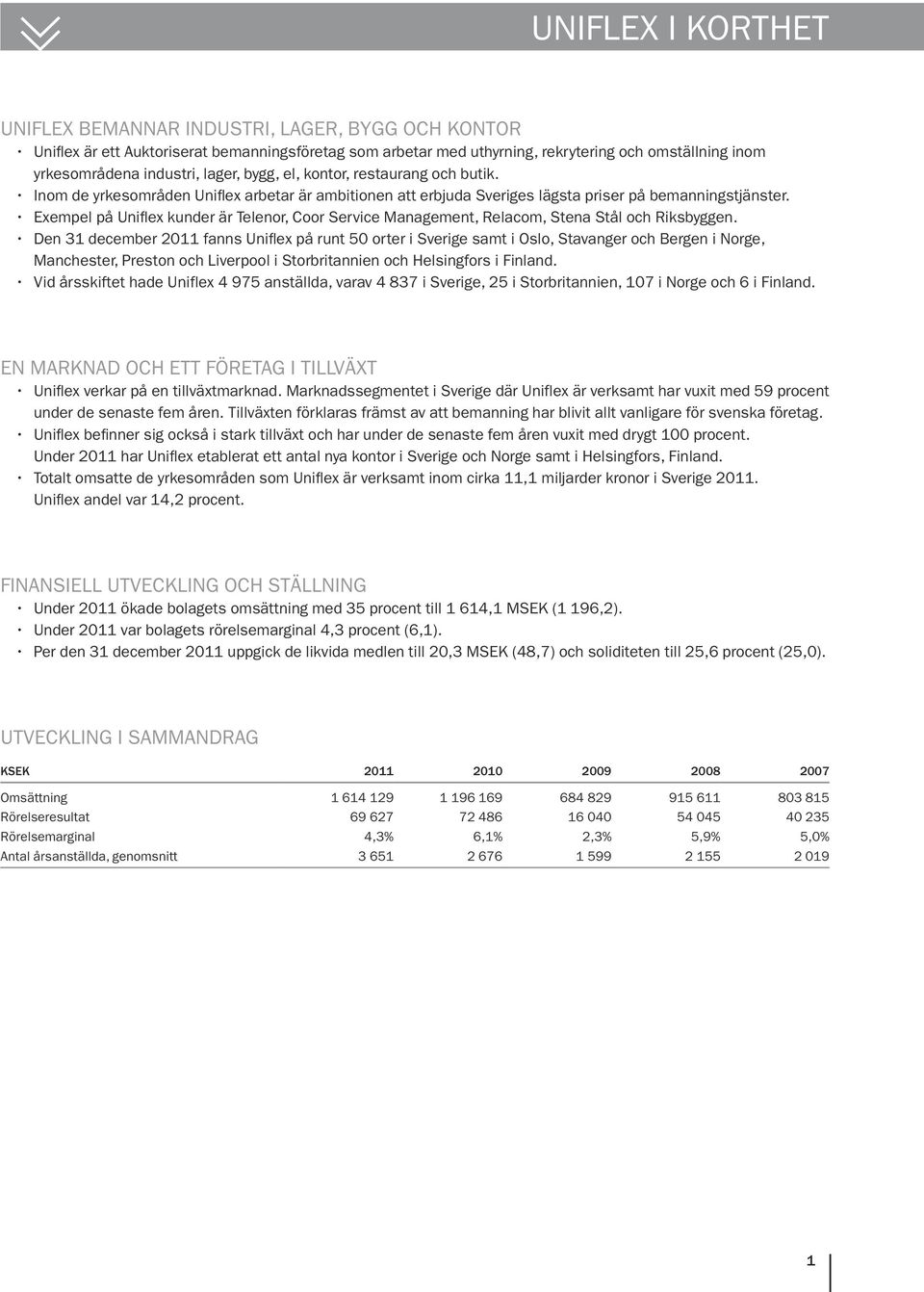 Exempel på Uniflex kunder är Telenor, Coor Service Management, Relacom, Stena Stål och Riksbyggen.