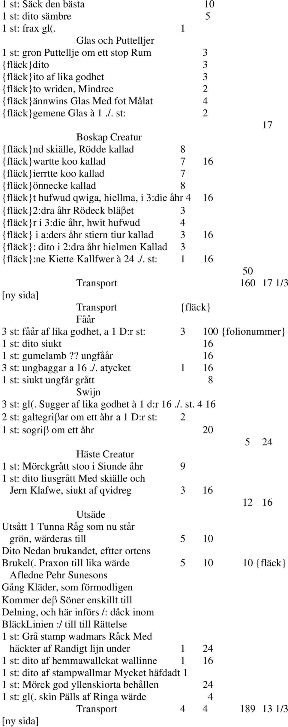 st: 2 Boskap Creatur nd skiälle, Rödde kallad 8 wartte koo kallad 7 16 ierrtte koo kallad 7 önnecke kallad 8 t hufwud qwiga, hiellma, i 3:die åhr 4 16 2:dra åhr Rödeck blä et 3 r i 3:die åhr, hwit