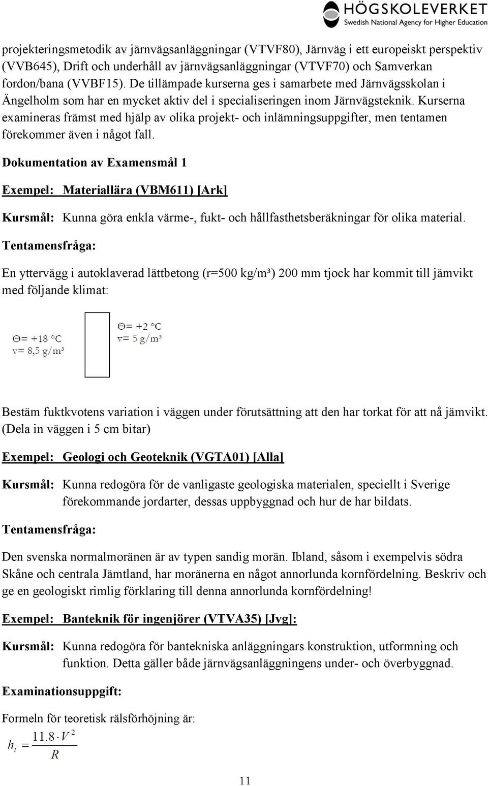 Kurserna examineras främst med hjälp av olika projekt- och inlämningsuppgifter, men tentamen förekommer även i något fall.