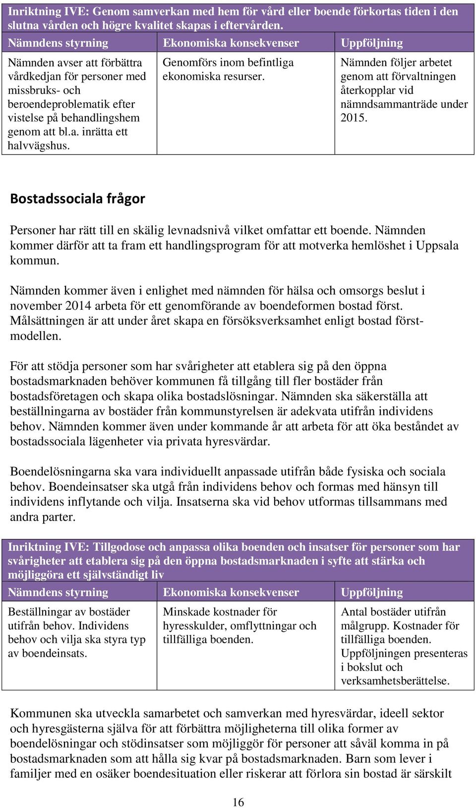 Genomförs inom befintliga ekonomiska resurser. Nämnden följer arbetet genom att förvaltningen återkopplar vid nämndsammanträde under 2015.