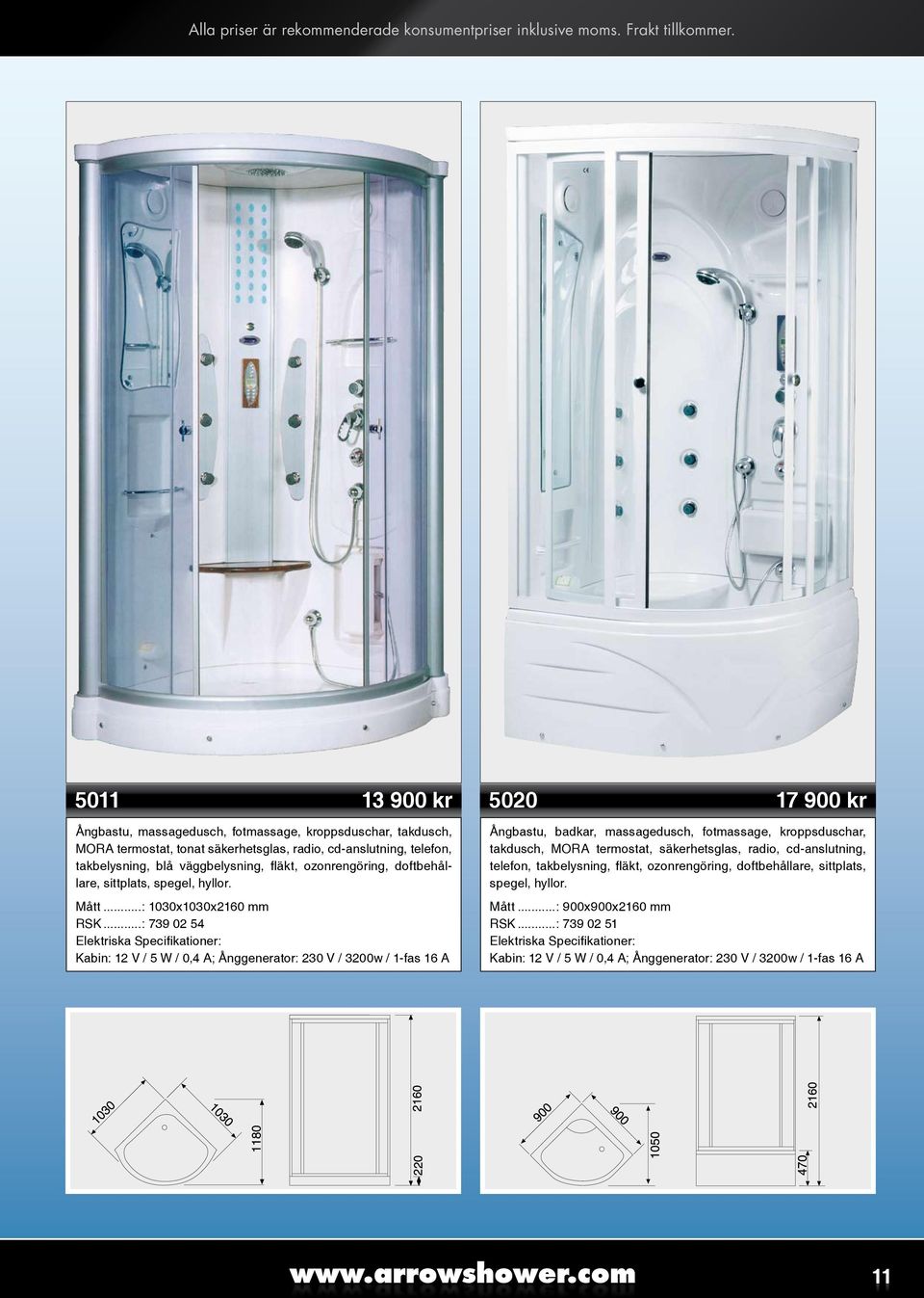 ..: 739 02 54 Elektriska Specifikationer: Kabin: 12 V / 5 W / 0,4 A; Ånggenerator: 230 V / 3200w / 1-fas 16 A 5020 17 0 kr Ångbastu, badkar, massagedusch, fotmassage, kroppsduschar,