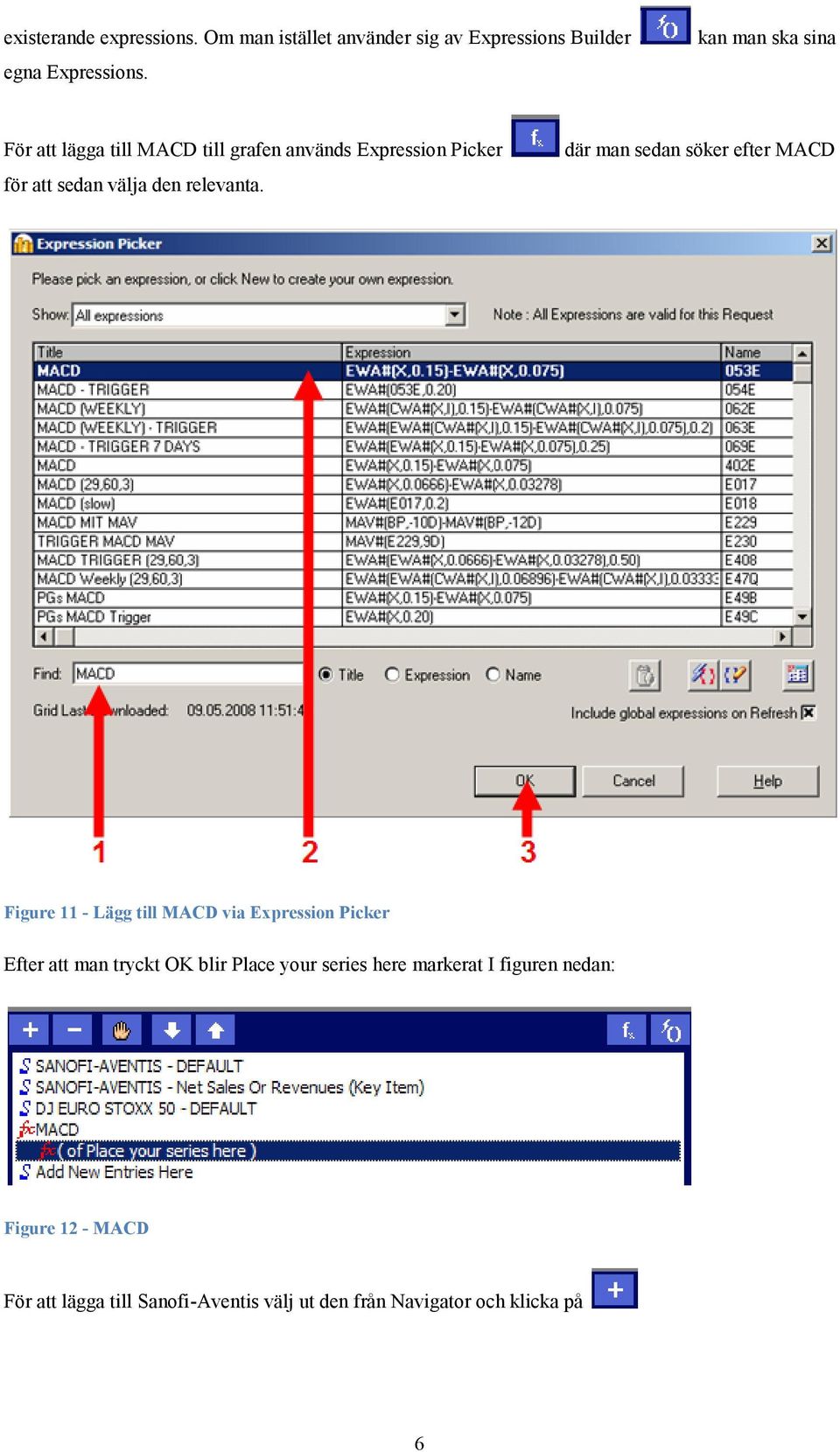 där man sedan söker efter MACD Figure 11 - Lägg till MACD via Expression Picker Efter att man tryckt OK blir Place