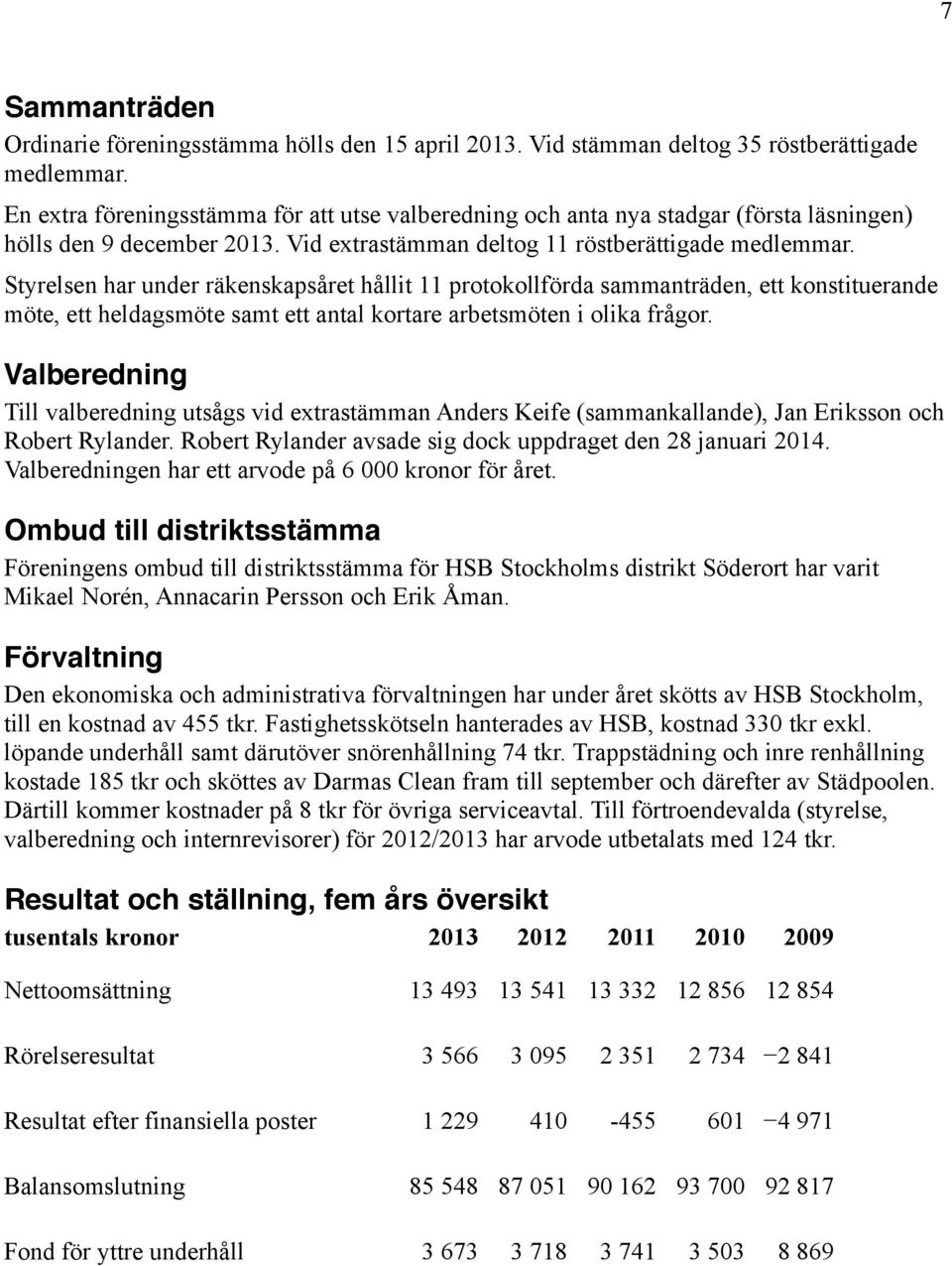 Styrelsen har under räkenskapsåret hållit 11 protokollförda sammanträden, ett konstituerande möte, ett heldagsmöte samt ett antal kortare arbetsmöten i olika frågor.