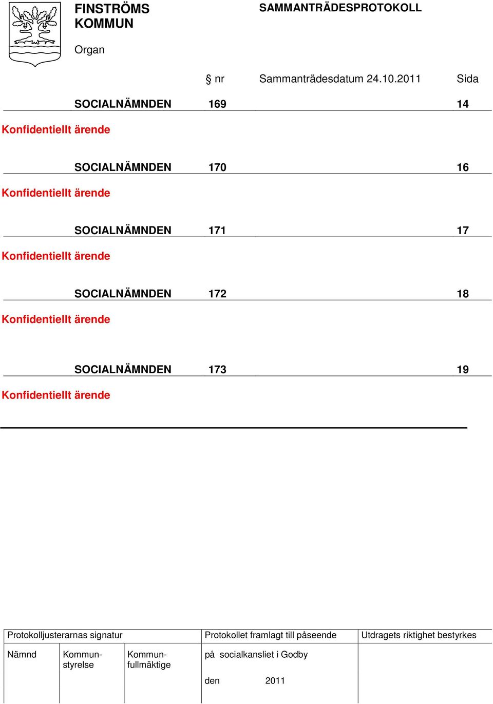 Konfidentiellt ärende SOCIALNÄMNDEN 171 17