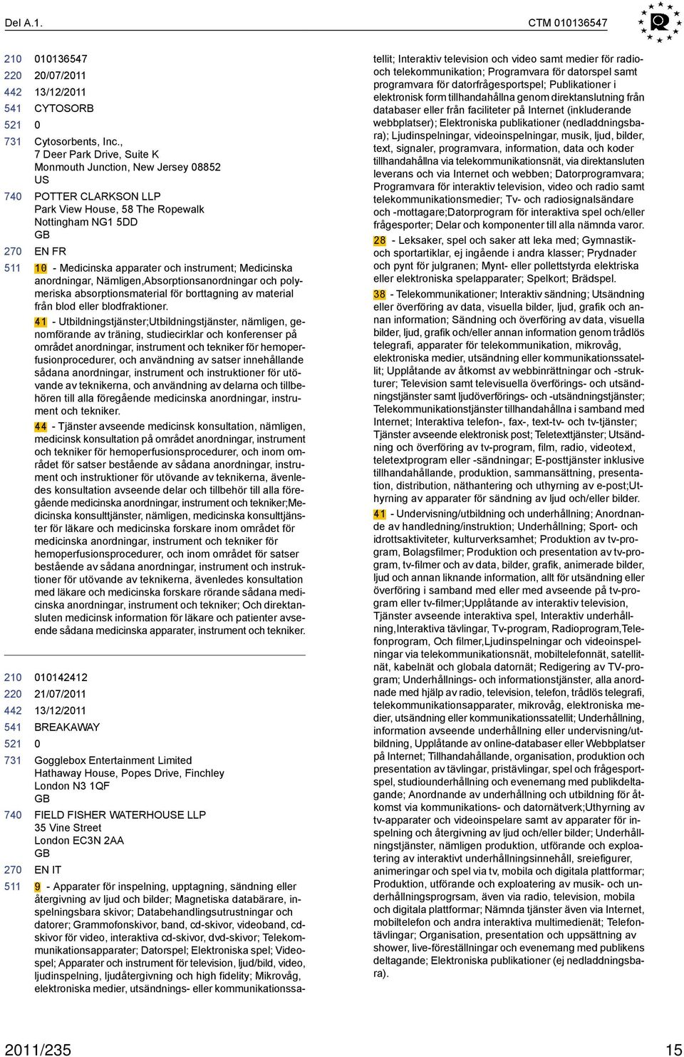 anordningar, Nämligen,Absorptionsanordningar och polymeriska absorptionsmaterial för borttagning av material från blod eller blodfraktioner.