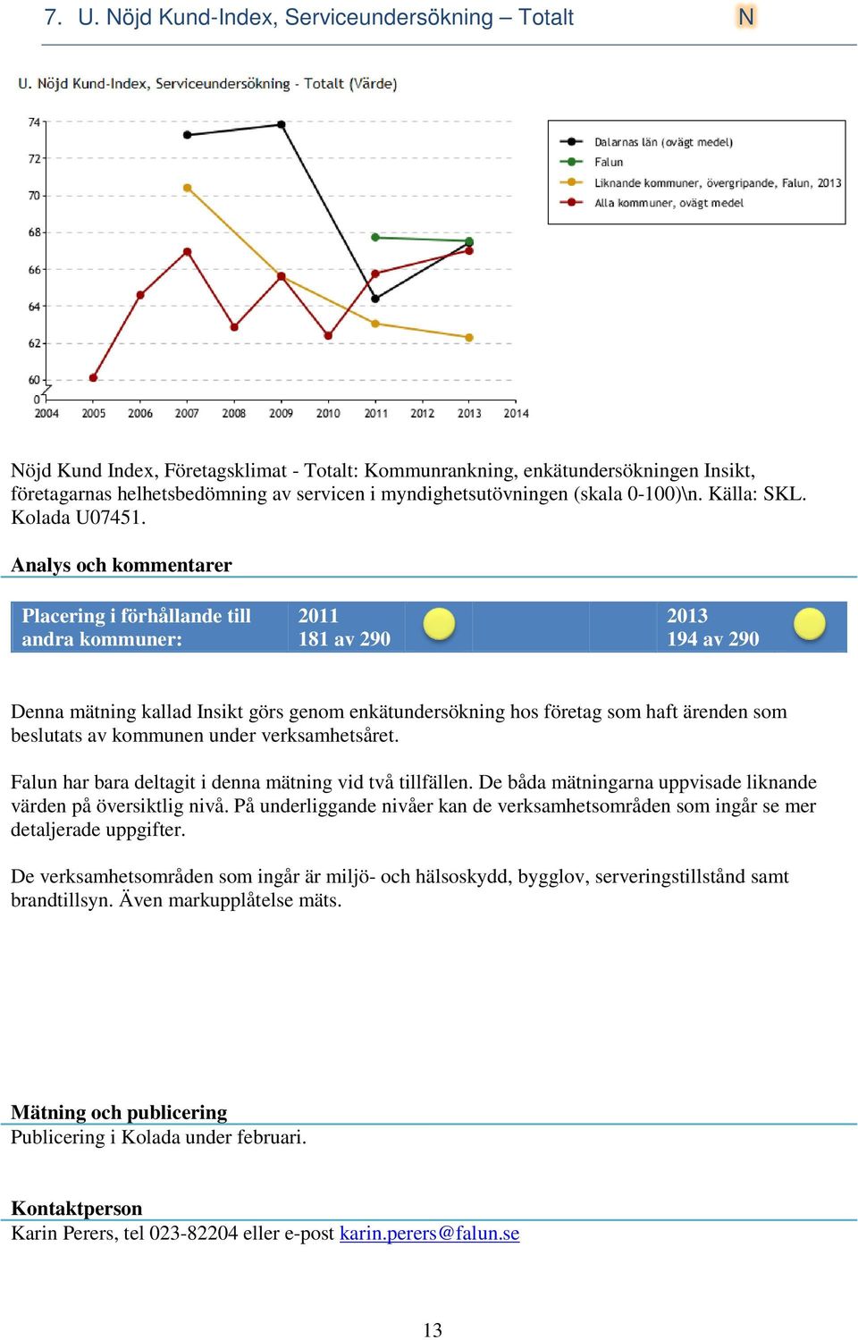 181 av 290 194 av 290 Denna mätning kallad Insikt görs genom enkätundersökning hos företag som haft ärenden som beslutats av kommunen under verksamhetsåret.