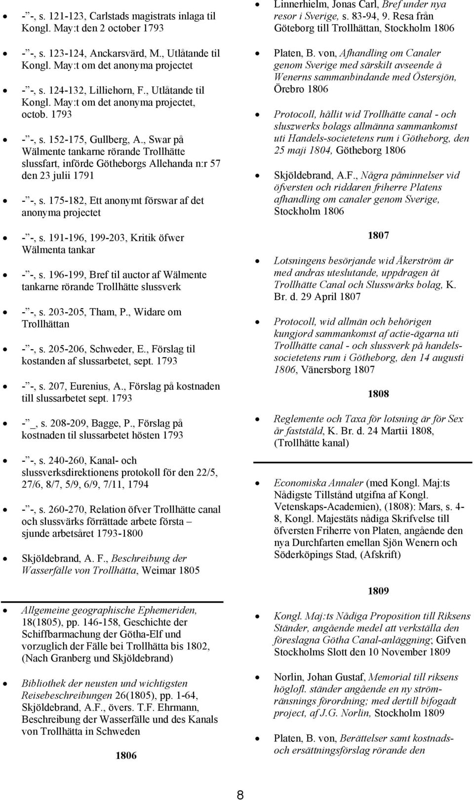 , Swar på Wälmente tankarne rörande Trollhätte slussfart, införde Götheborgs Allehanda n:r 57 den 23 julii 1791 - -, s. 175-182, Ett anonymt förswar af det anonyma projectet - -, s.