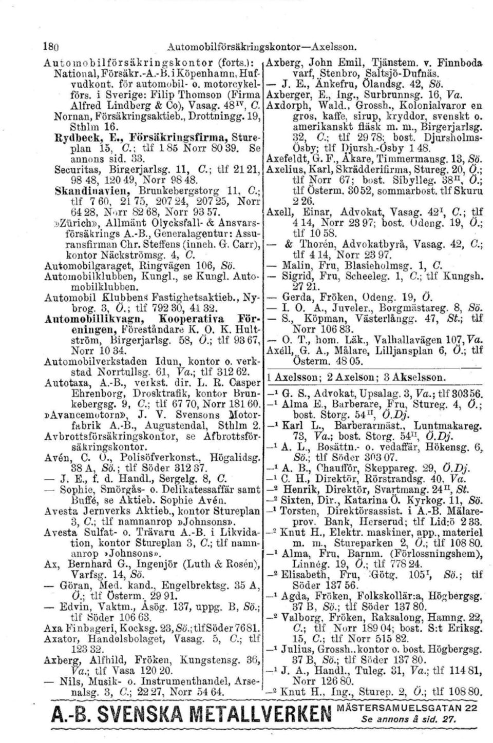 , Grossh., Kolonialvaror en Nornan, Försäkringsaktieb., Drottningg. 19, gros, kaffe, sirup, kryddor, svenskt o. Sthlm 16. amerikanskt fläsk m. m., Birgerjarlsg. Rydbeck, E.