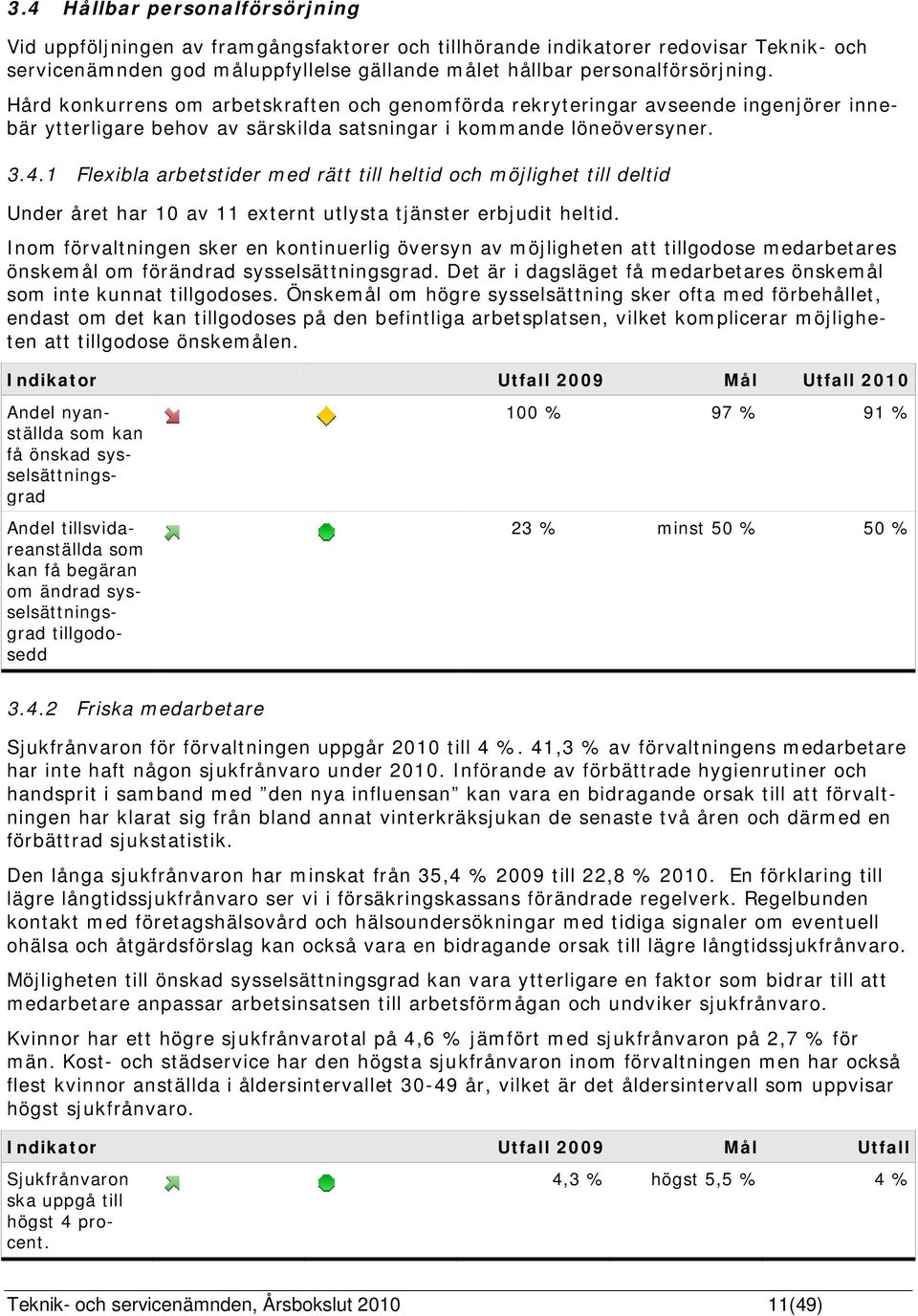 1 Flexibla arbetstider med rätt till heltid och möjlighet till deltid Under året har 10 av 11 externt utlysta tjänster erbjudit heltid.