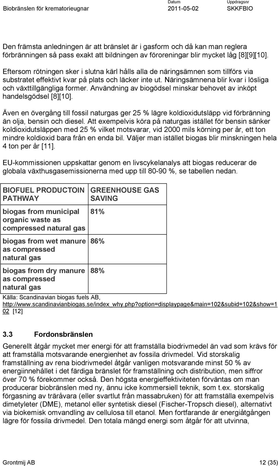 Användning av biogödsel minskar behovet av inköpt handelsgödsel [8][10]. Även en övergång till fossil naturgas ger 25 % lägre koldioxidutsläpp vid förbränning än olja, bensin och diesel.