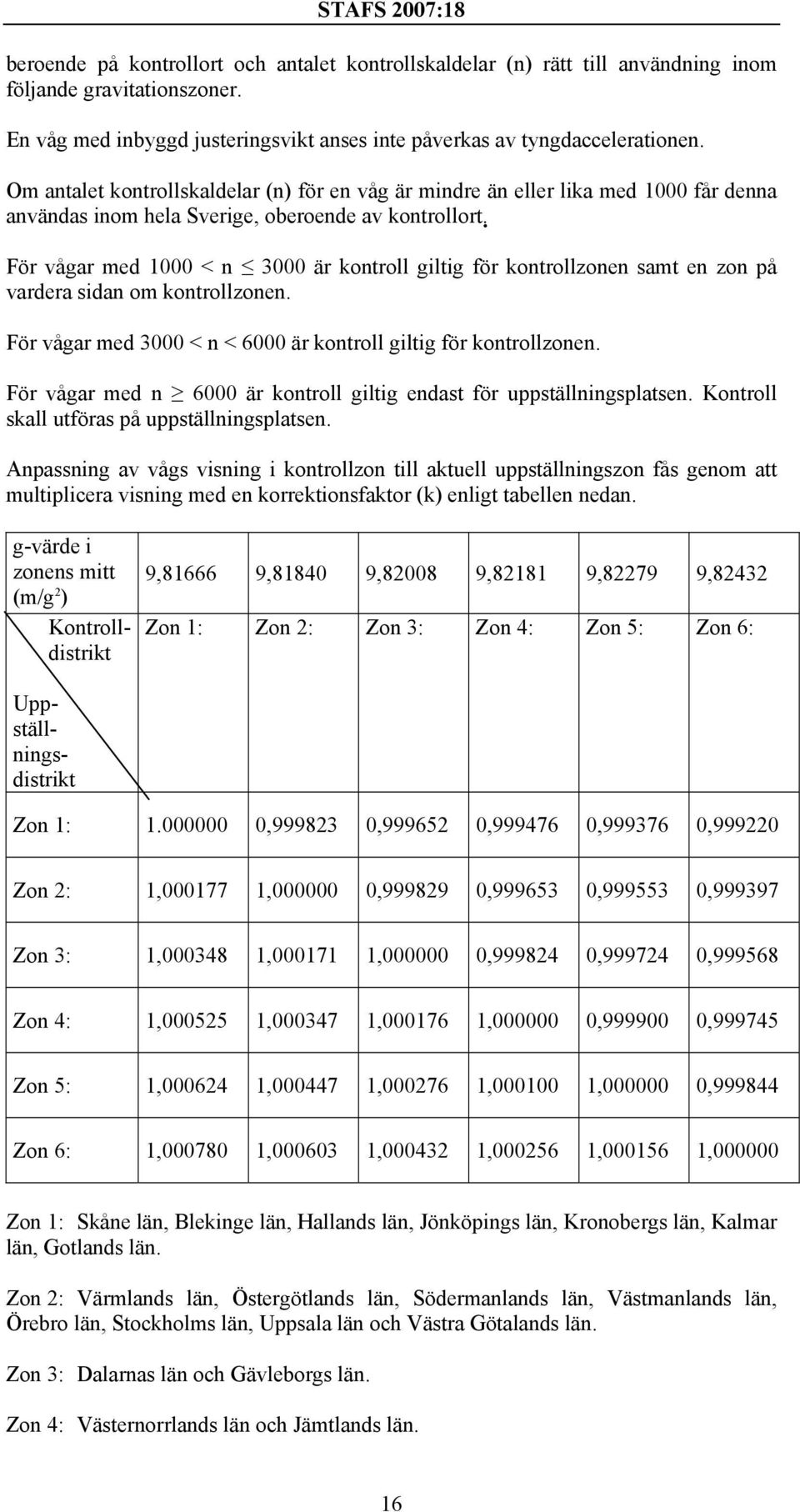 För vågar med 1000 < n 3000 är kontroll giltig för kontrollzonen samt en zon på vardera sidan om kontrollzonen. För vågar med 3000 < n < 6000 är kontroll giltig för kontrollzonen.