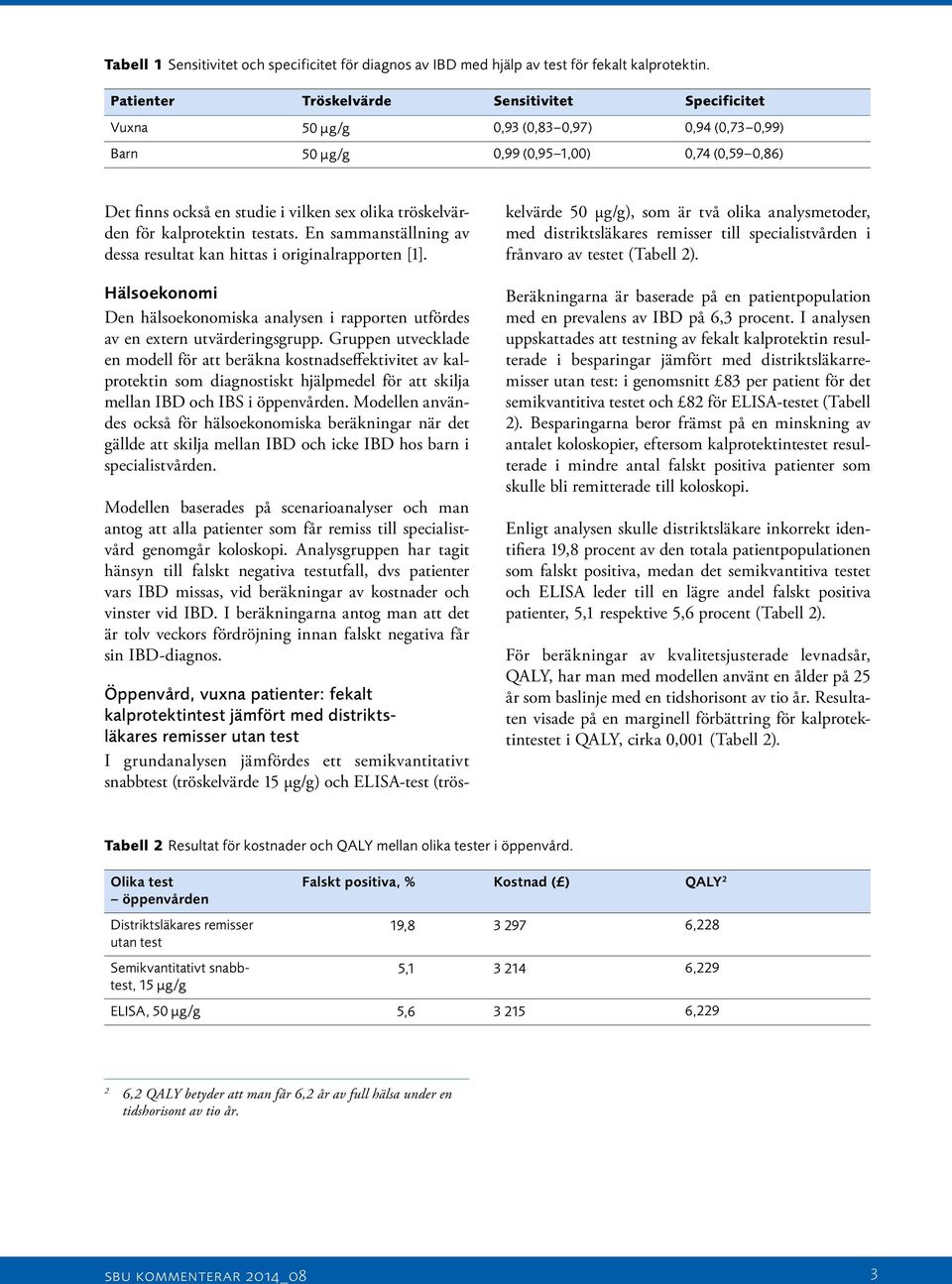 tröskelvärden för kalprotektin testats. En sammanställning av dessa resultat kan hittas i originalrapporten [1].