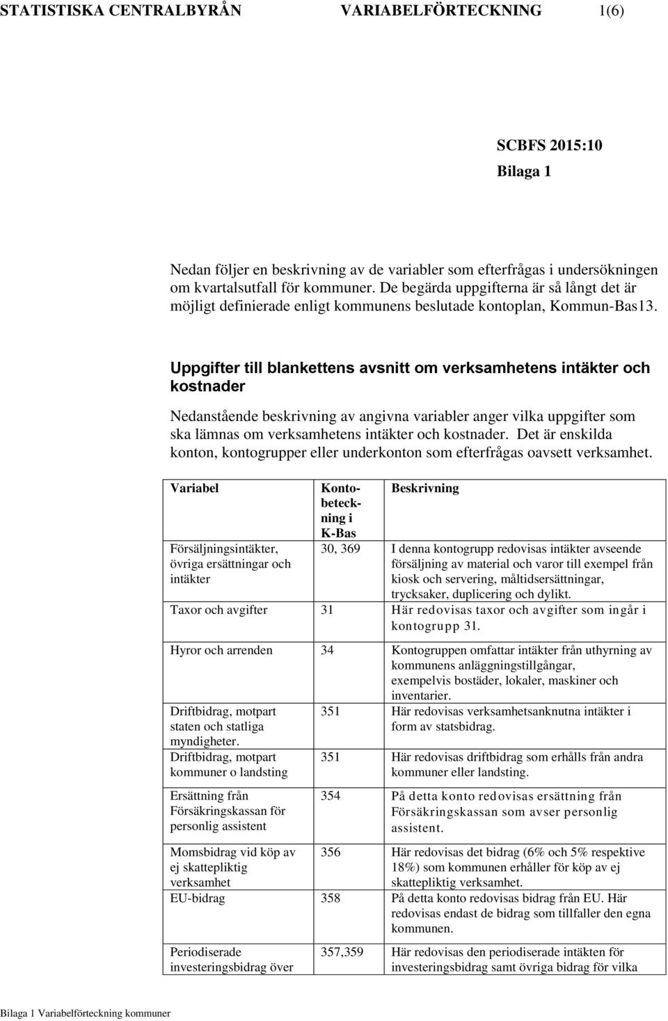 Uppgifter till blankettens avsnitt om verksamhetens intäkter och kostnader Nedanstående beskrivning av angivna variabler anger vilka uppgifter som ska lämnas om verksamhetens intäkter och kostnader.