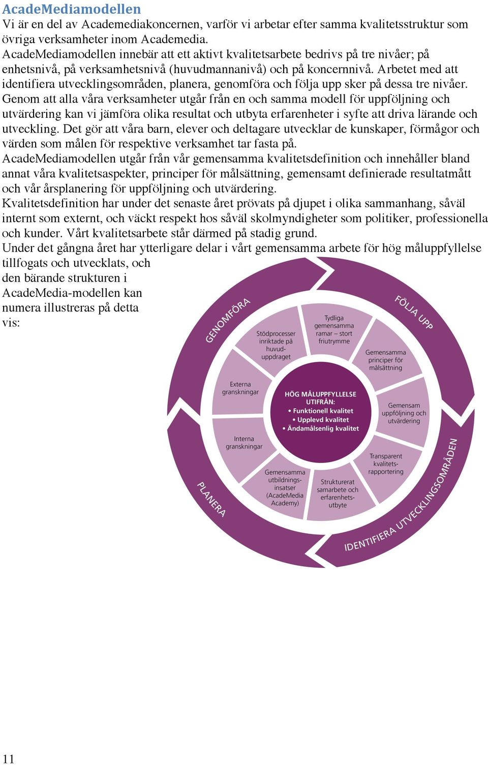 Arbetet med att identifiera utvecklingsområden, planera, genomföra och följa upp sker på dessa tre nivåer.