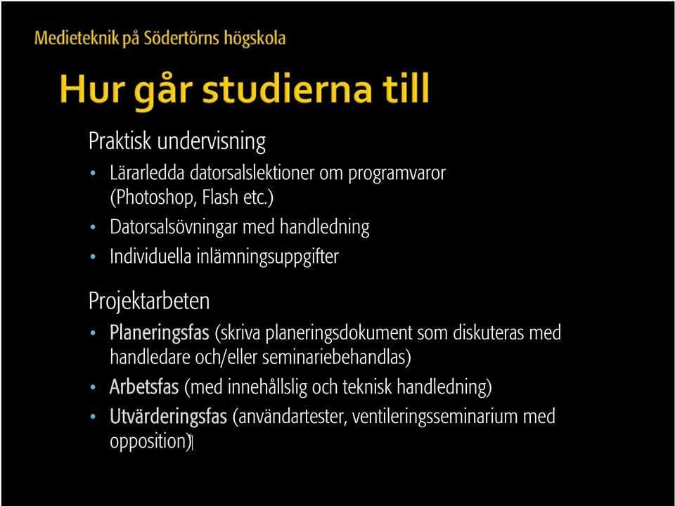 (skriva planeringsdokument som diskuteras med handledare och/eller seminariebehandlas) Arbetsfas