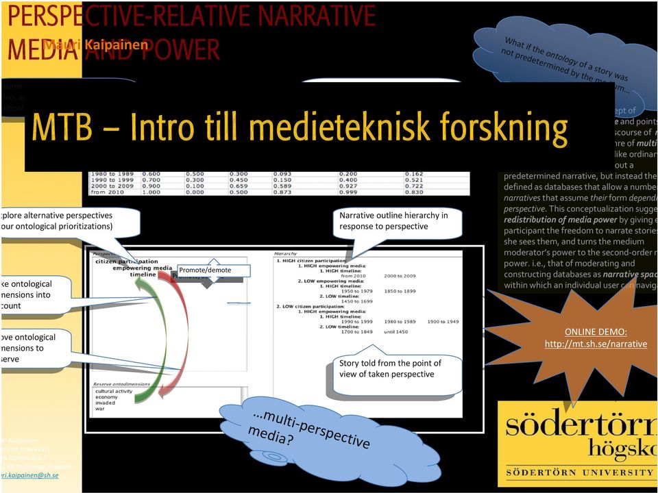 ontology of a story was not predetermined by the medium sume a content database (text, Flat ontology (non hierarchical me a content database (text, Flat ontology (non hierarchical eo, audio, still