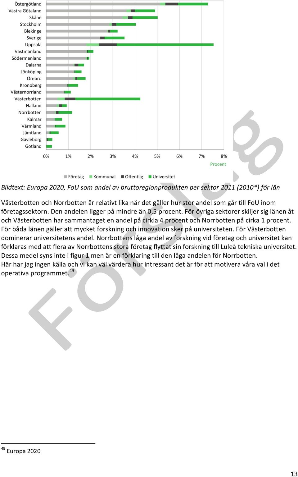 För båda länen gäller att mycket forskning och innovation sker på universiteten. För Västerbotten dominerar universitetens andel.