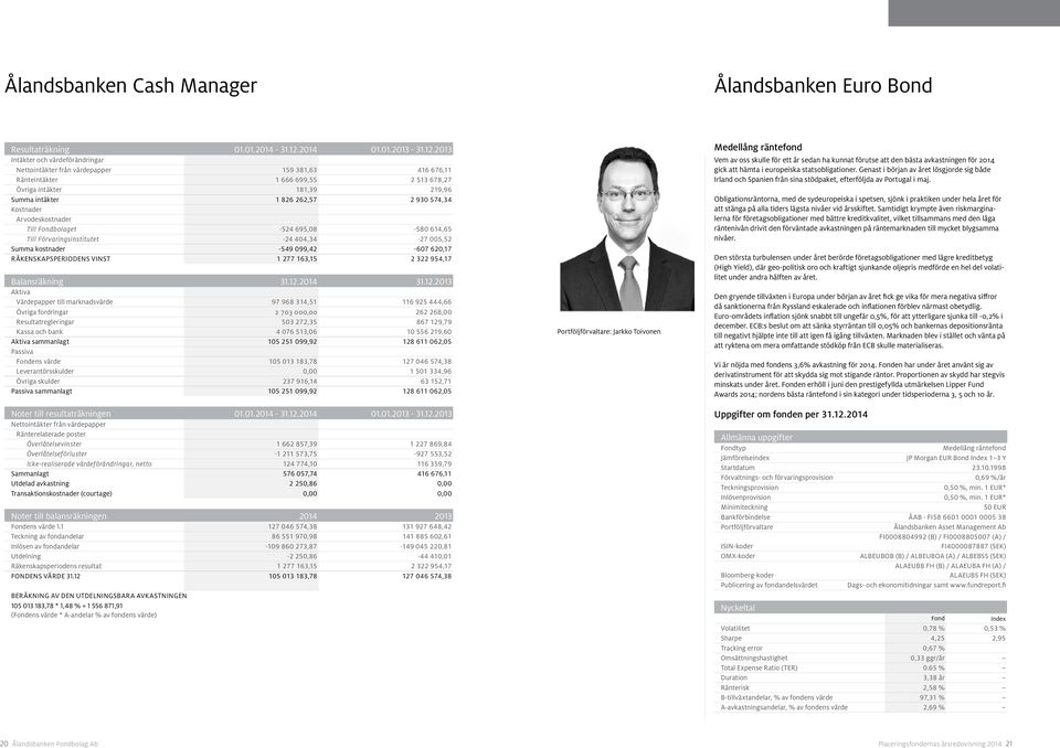 2013 Intäkter och värdeförändringar Nettointäkter från värdepapper 159 381,63 416 676,11 Ränteintäkter 1 666 699,55 2 513 678,27 Övriga intäkter 181,39 219,96 Summa intäkter 1 826 262,57 2 930 574,34