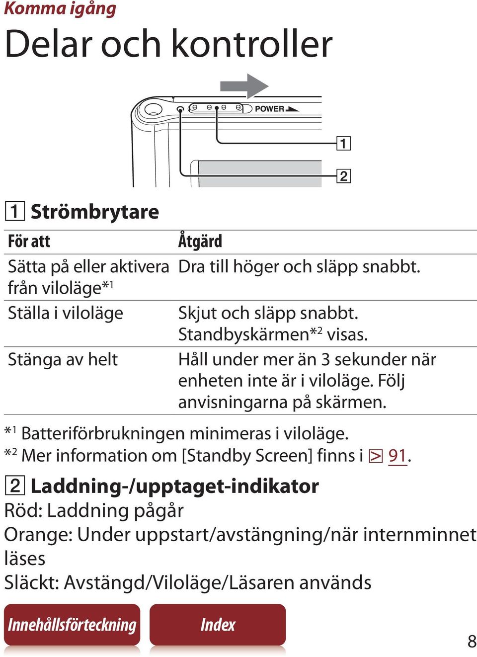 Stänga av helt Håll under mer än 3 sekunder när enheten inte är i viloläge. Följ anvisningarna på skärmen.