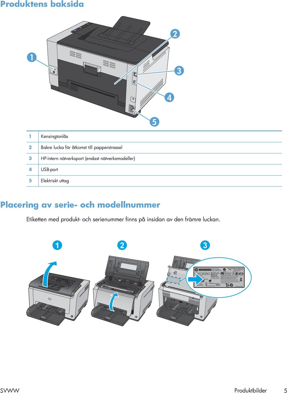 Elektriskt uttag Placering av serie- och modellnummer Etiketten med produkt-