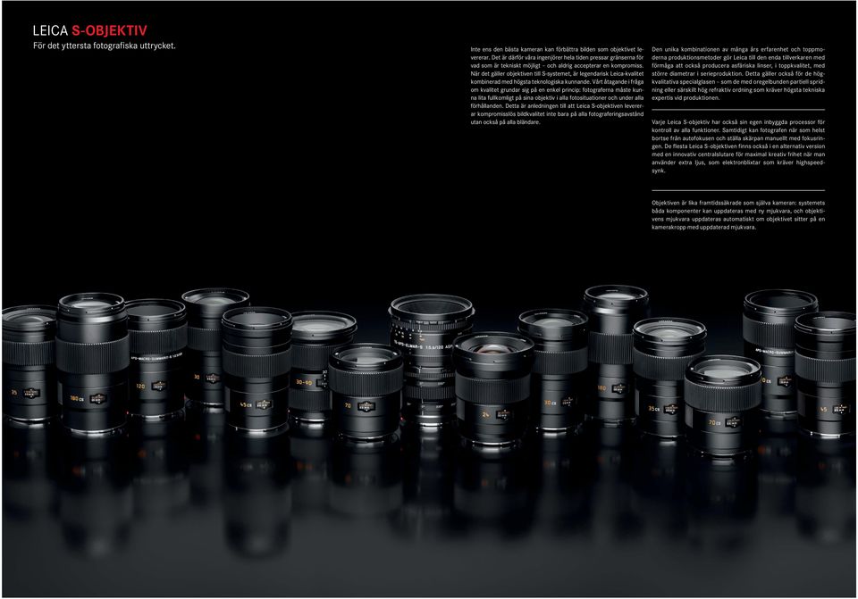 När det gäller objektiven till S-systemet, är legendarisk Leica-kvalitet kombinerad med högsta teknologiska kunnande.