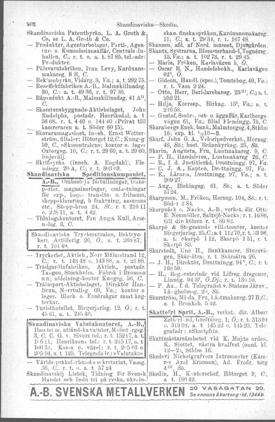 -adr: Ii!, Va.; a. t. 1027i!, r. t. 2945. Produkt.r. - Maria, Fröken, Karlavägen 5, O. - Pälsvarutabriken, Ivan Levy, Karduans- - Oscar R: N., Handelsbokh., Karlavägen makareg. 8 H, C. 6~1, O.