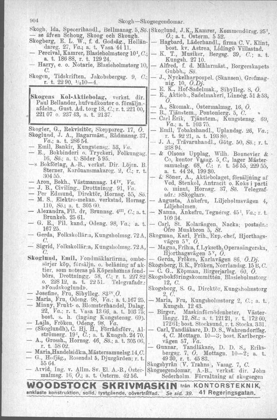 39, C.; a. t. a. t. 18688, r. t. 12924. Kungsh. 27 10. - Harry, e. o. Notarie, Blasieholmstorg 10, - Alfred, f. d. Målarmäst., Borgerskapets C. Gubbh., Sö. Skogen, Tidskriften, Jakobsbergsg. 9, C.