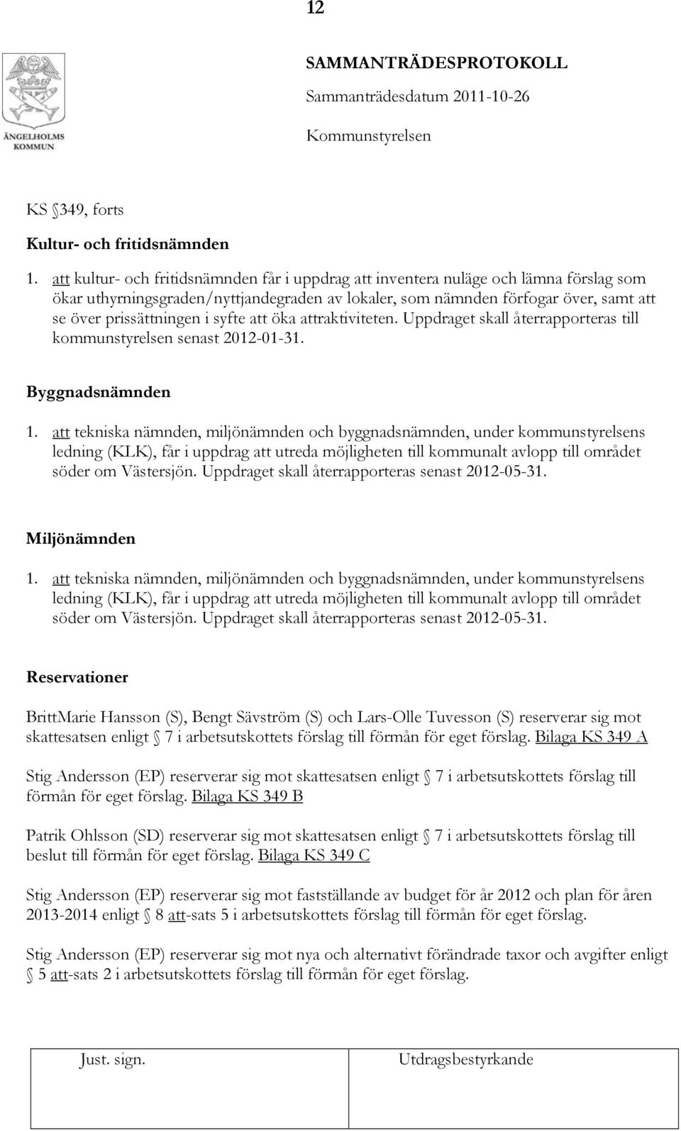 syfte att öka attraktiviteten. Uppdraget skall återrapporteras till kommunstyrelsen senast 2012-01-31. Byggnadsnämnden 1.